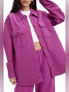 Good American Magenta Fleece Shacket Shirt Jacket Large/XL